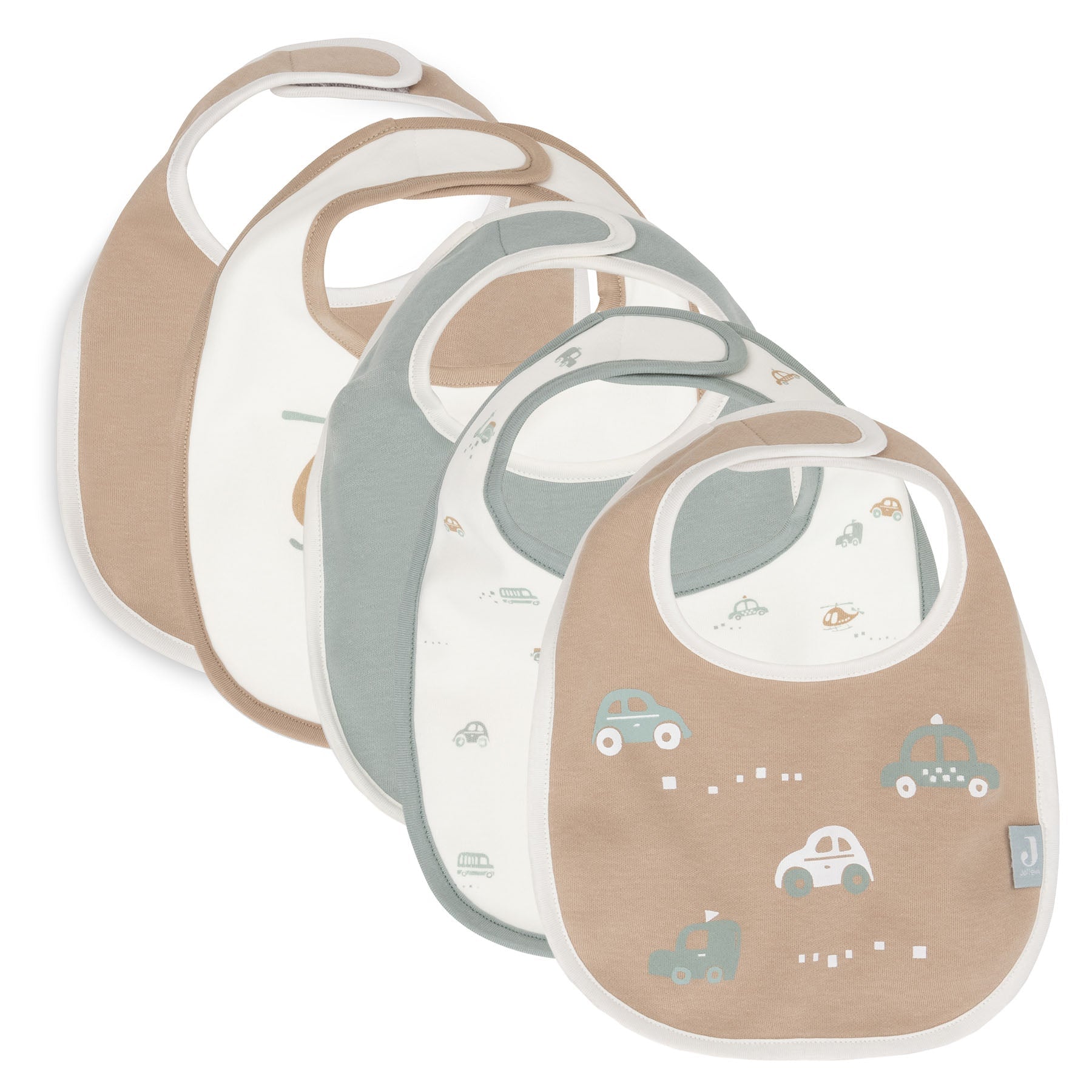Lot de 5 bavoirs en coton – motif véhicules