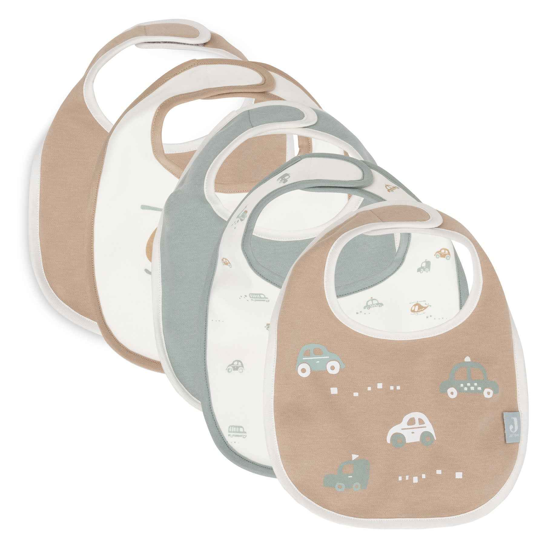 Lot de 5 bavoirs en coton – motif véhicules