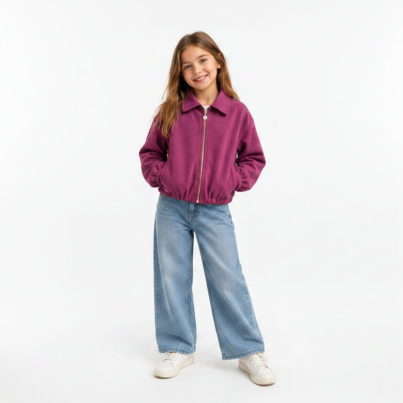 Veste fille prune effet feutrine Nolya