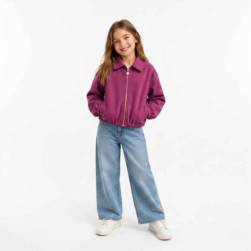 Veste fille prune effet feutrine Nolya