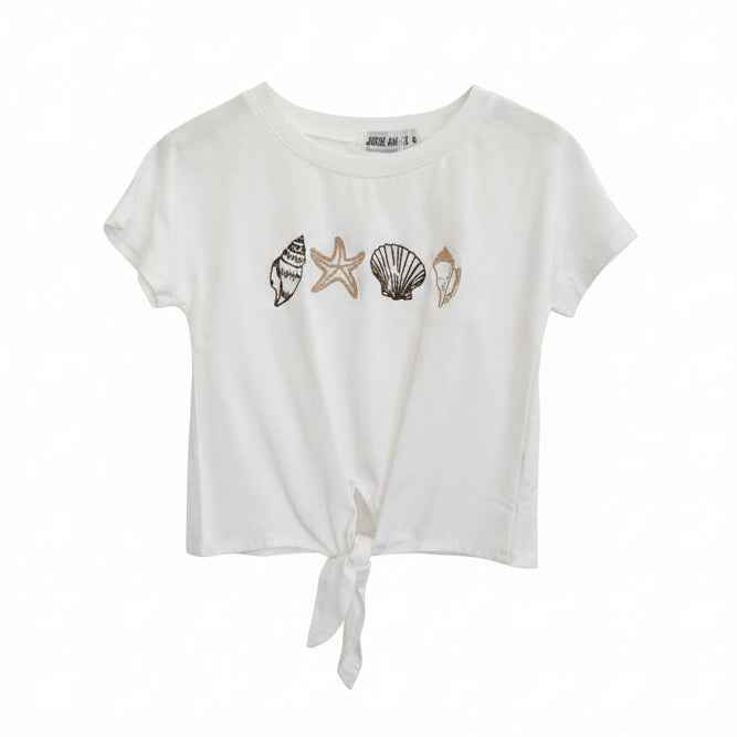 Tee-shirt fille blanc coquillages brodés Naïa
