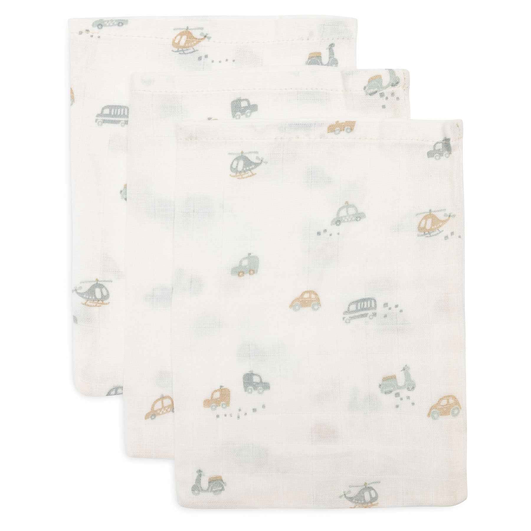 Lot de 3 gants de toilette en gaze de coton – Thème Sur la route