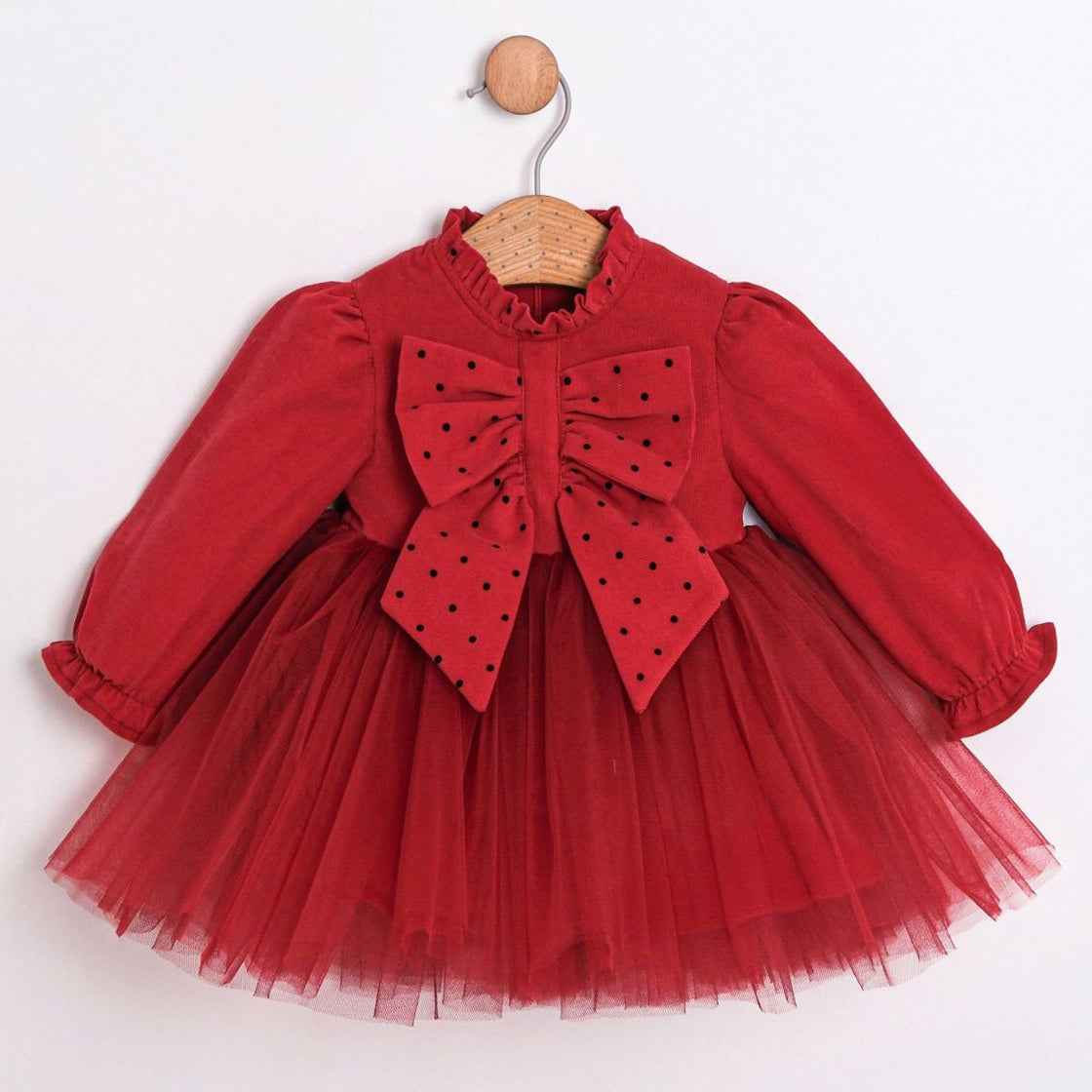 Robe bébé velours rouge avec nœud