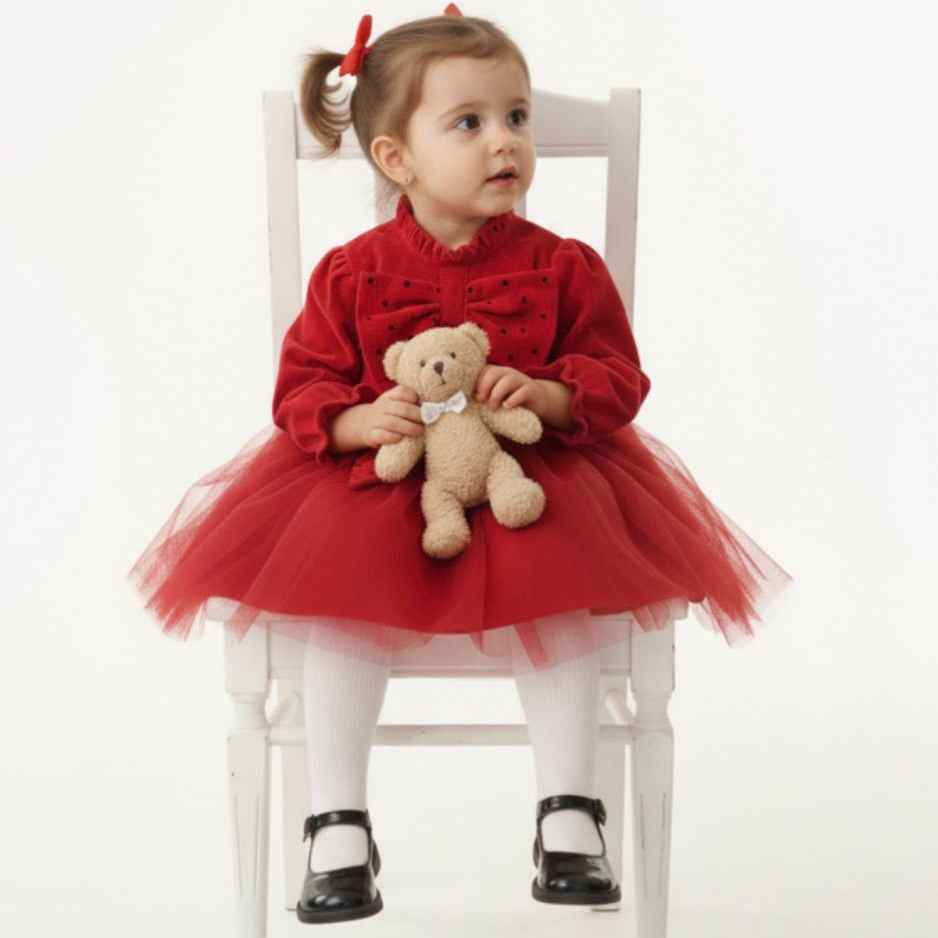 Robe bébé velours rouge avec nœud