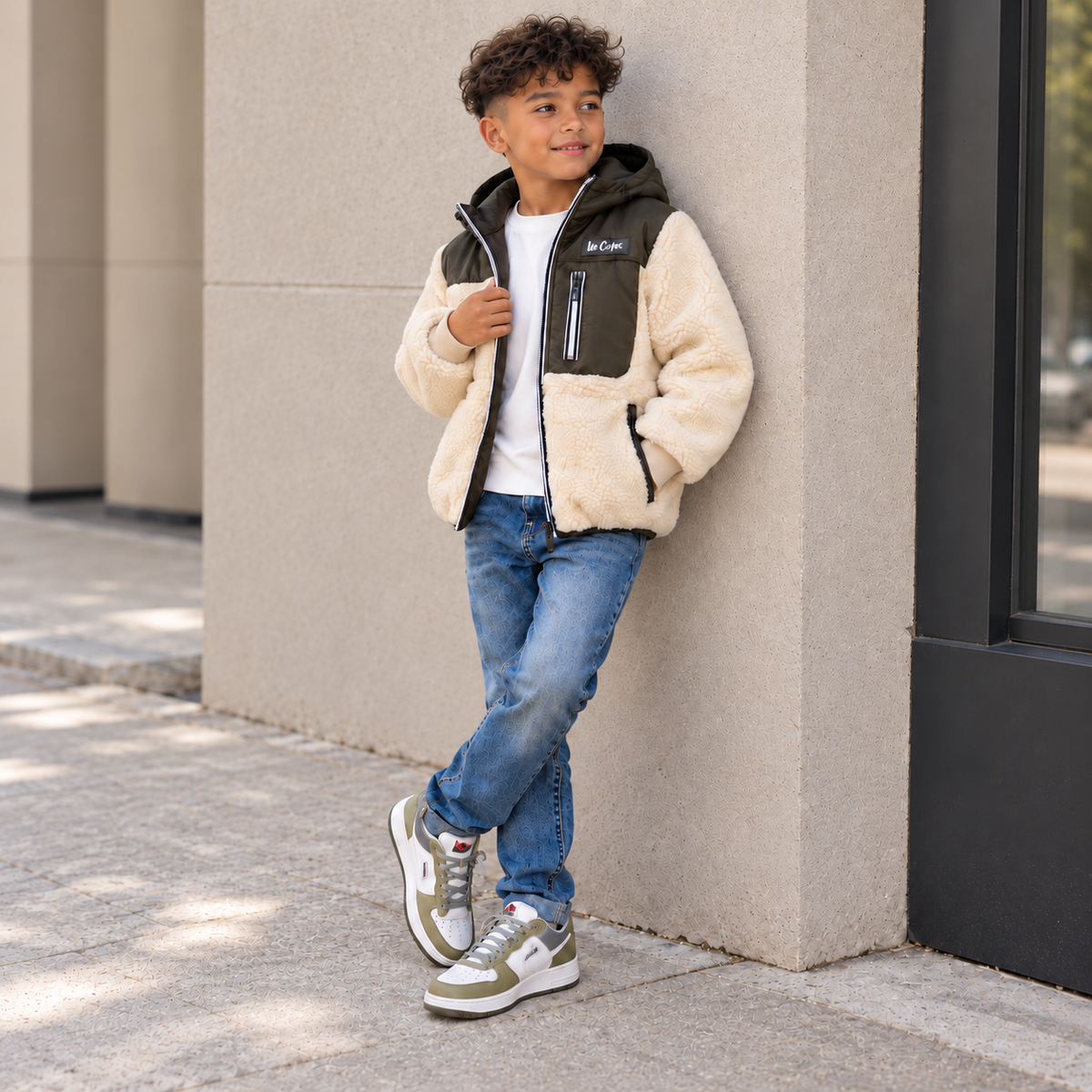 Veste Nils – Teddy garçon écru & kaki Lee Cooper
