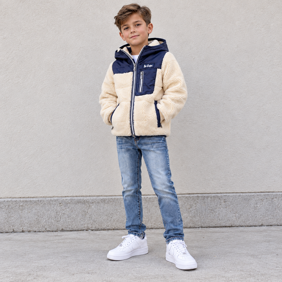 Veste Aloïs – Teddy garçon écru & bleu marine Lee Cooper