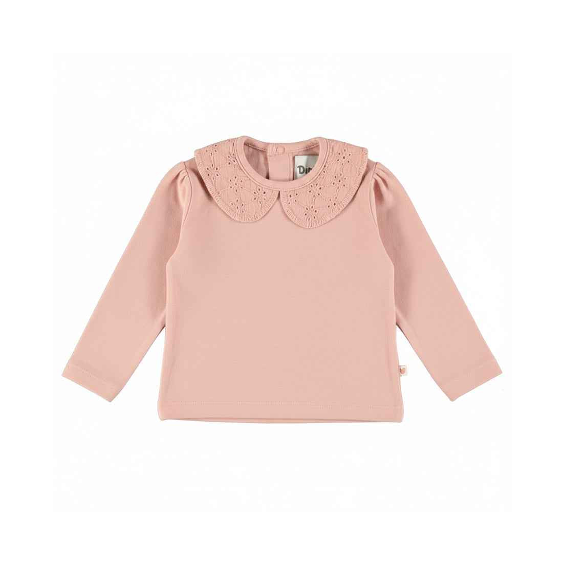 Tee-shirt bébé fille rose poudré col brodé Isaline
