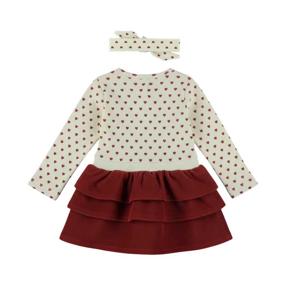 Robe bébé fille cœurs bordeaux avec bandeau Soléane
