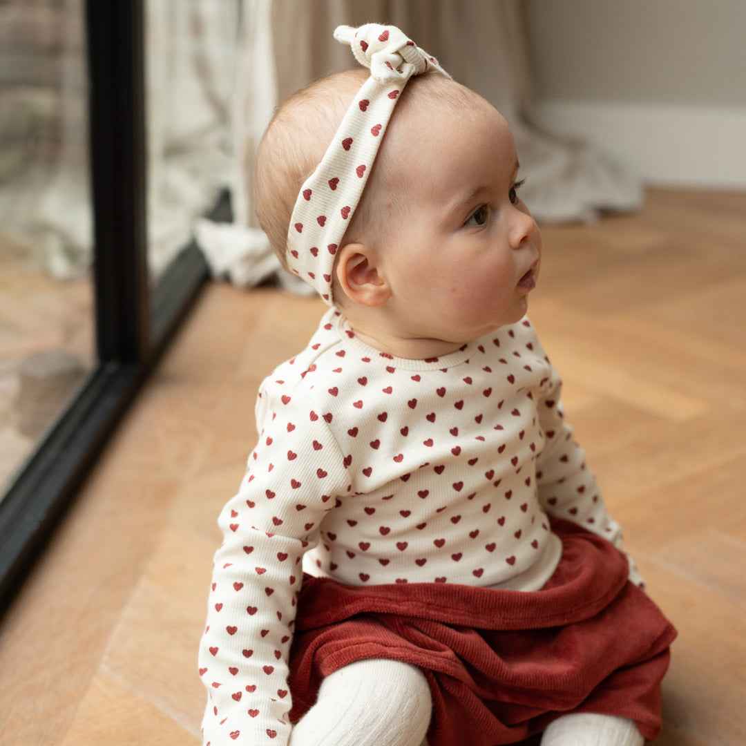 Robe bébé fille cœurs bordeaux avec bandeau Soléane