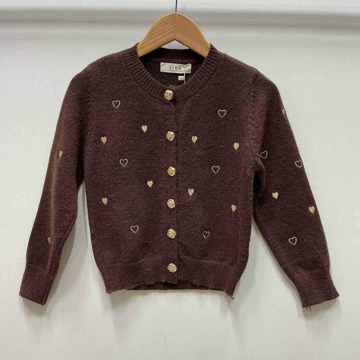 Gilet fille en maille décoré de petits cœurs