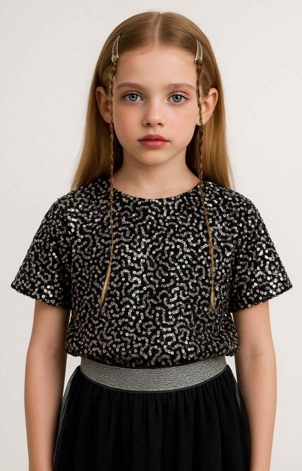 Haut fille sequins noir