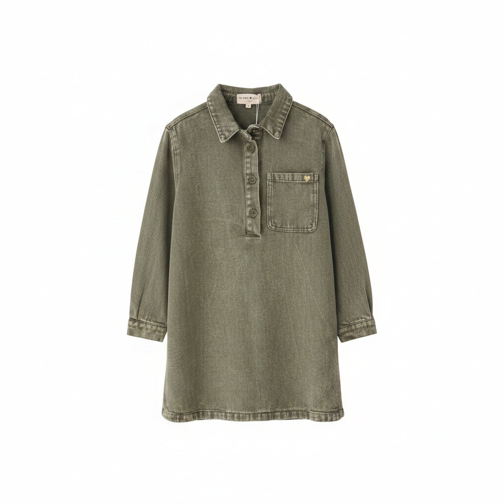 Robe chemise fille en jean kaki Eulalie