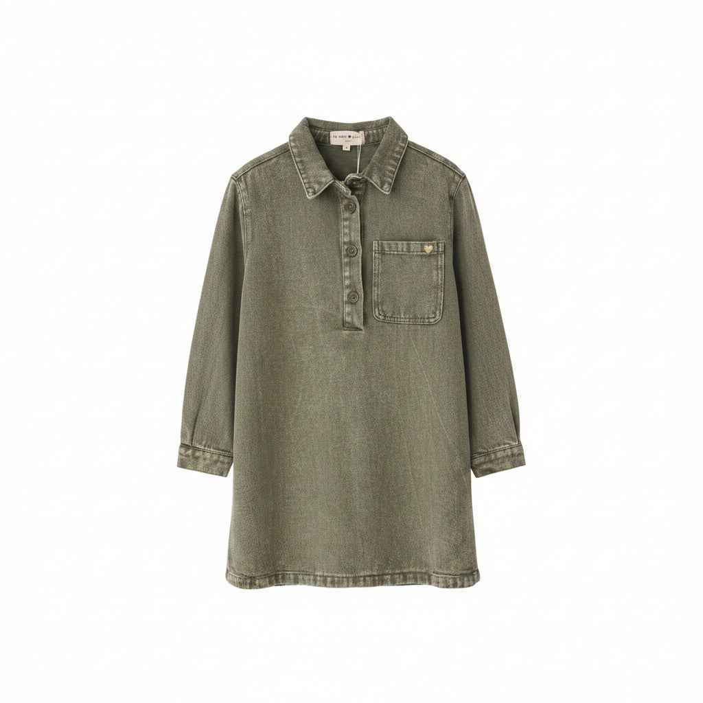 Robe chemise fille en jean kaki Eulalie