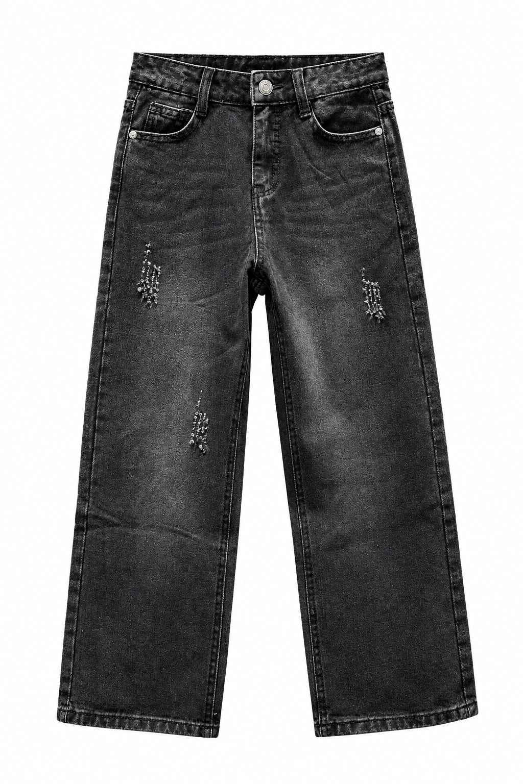 Jean large garçon Naëlio noir délavé – effet destroy