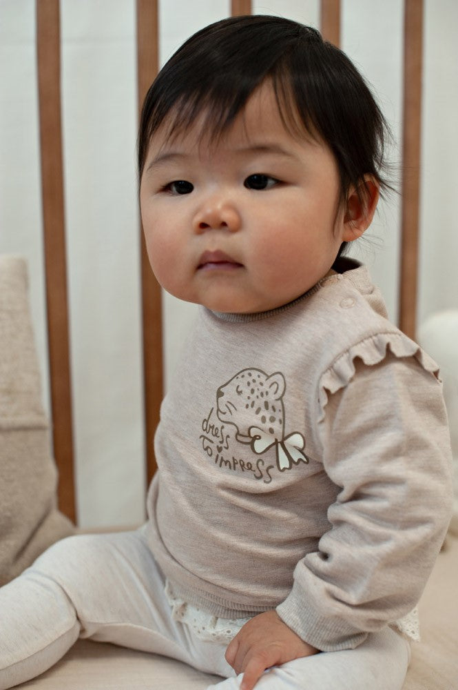 Sweat bébé fille beige à volants Thélia
