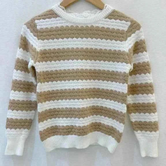 Pull col dentelle rayée