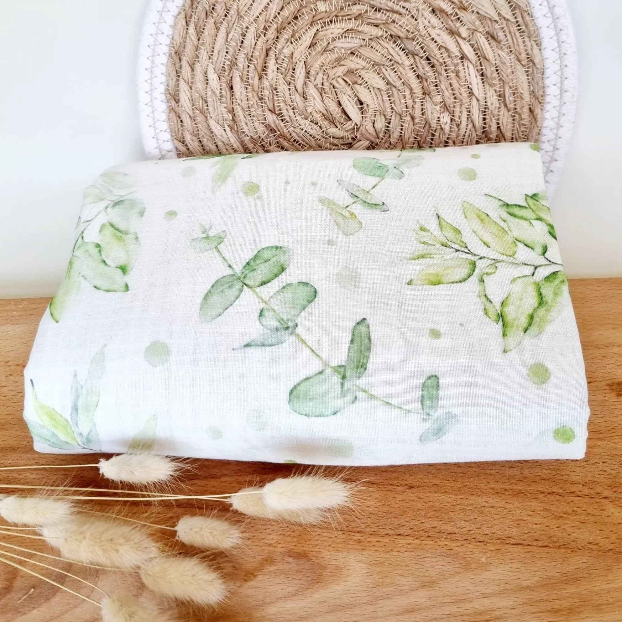 Couverture lit bébé 100x70cm coton bambou doux - Feuille vert tendre