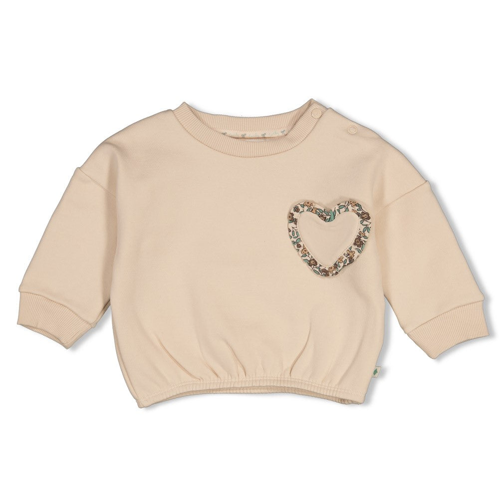 Sweat bébé fille écru cœur fleuri Nélisse