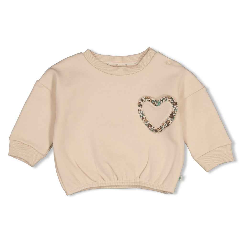 Sweat bébé fille écru cœur fleuri Nélisse