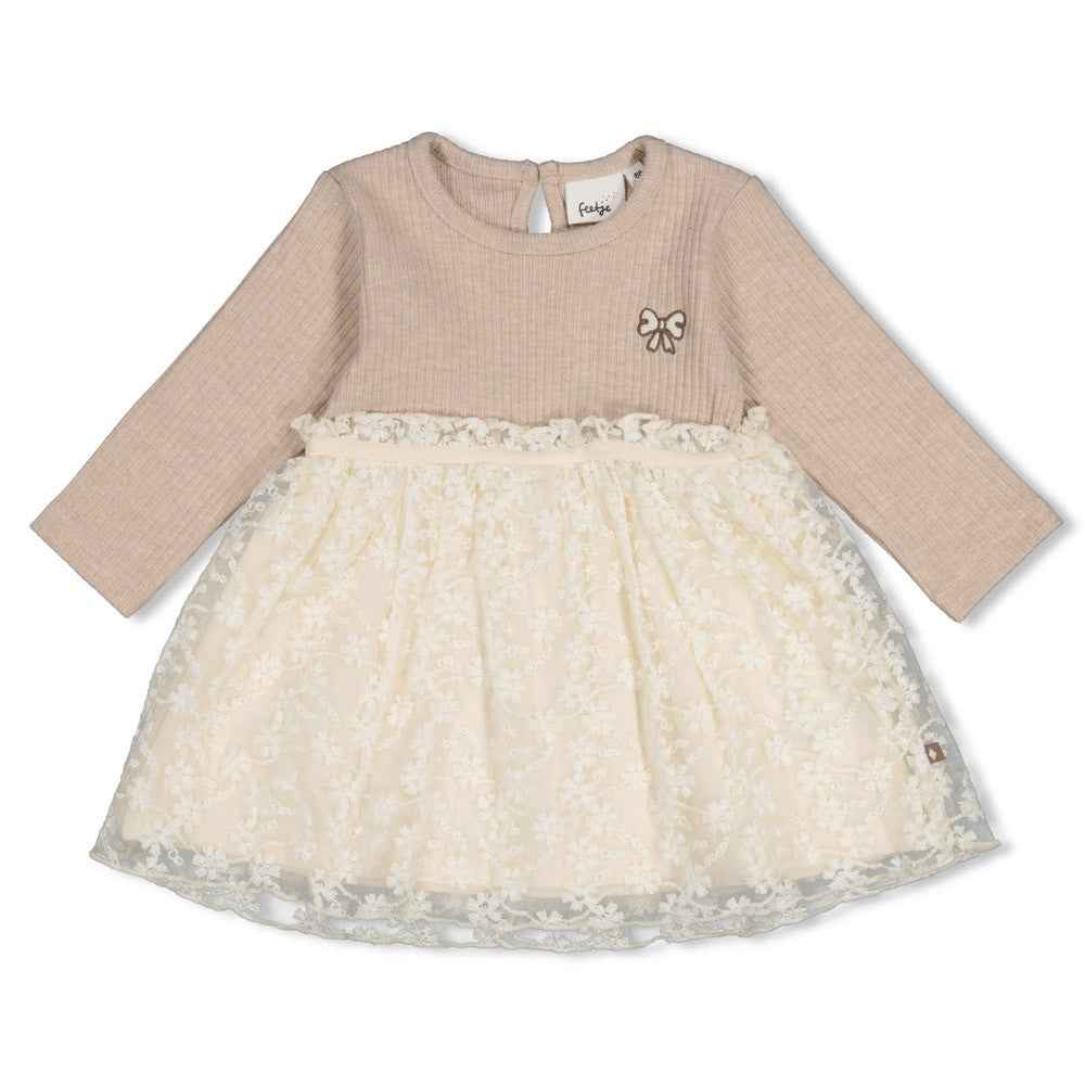 Robe bébé fille beige et dentelle écrue Isalie