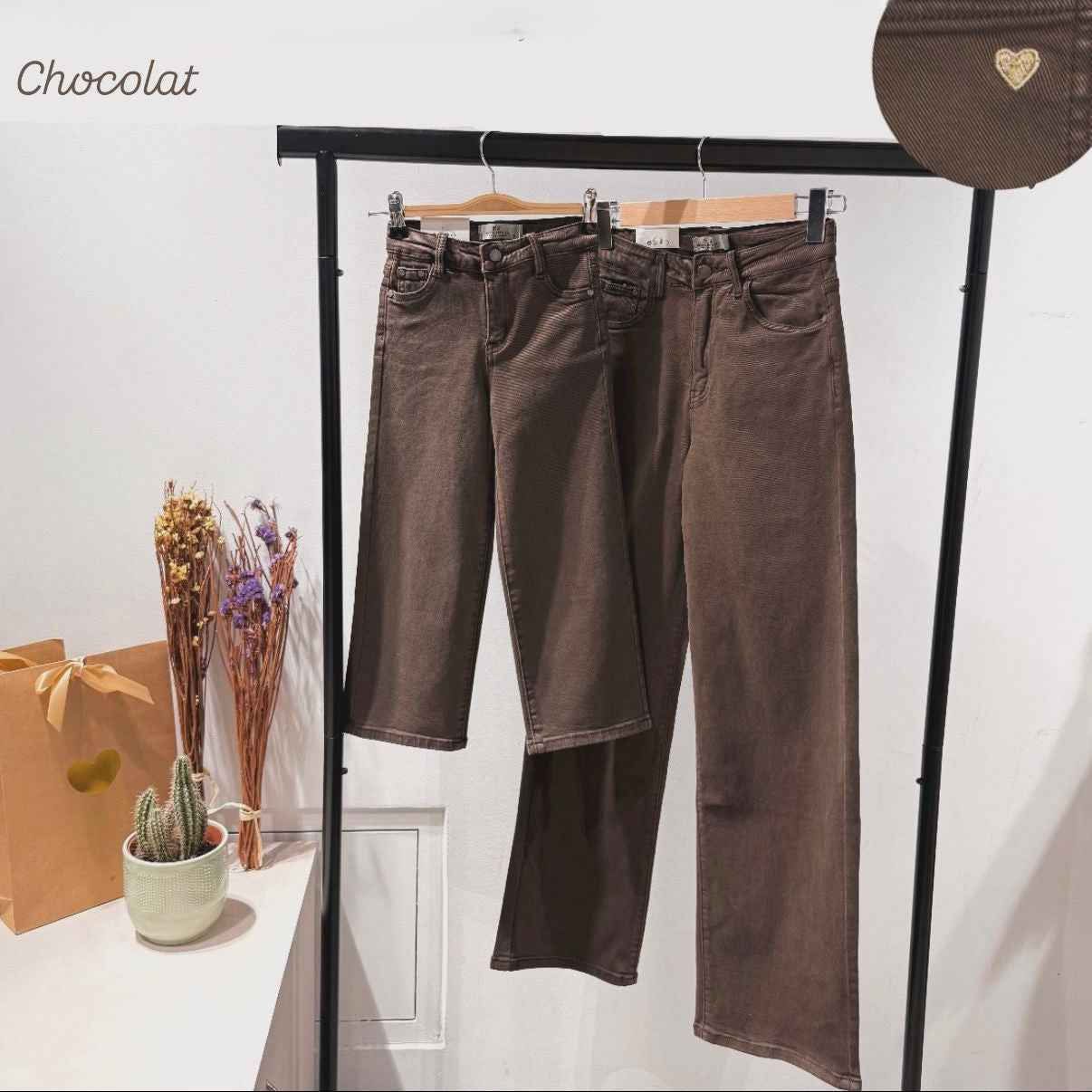 Pantalon large fille chocolat