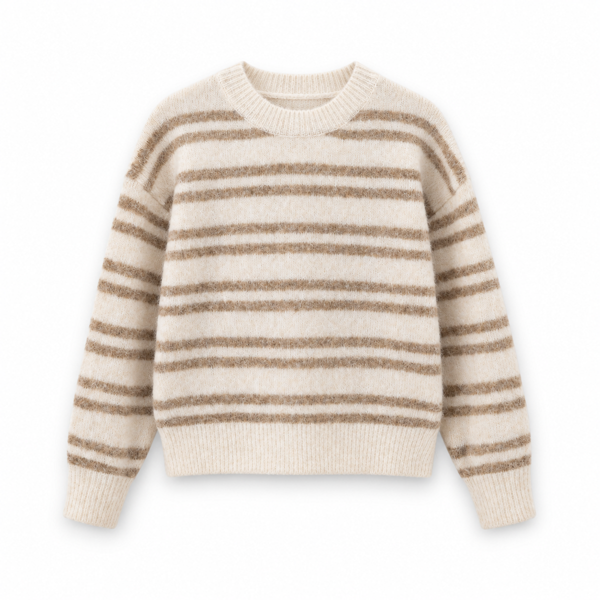 Pull fille rayé écru et taupe Domitille