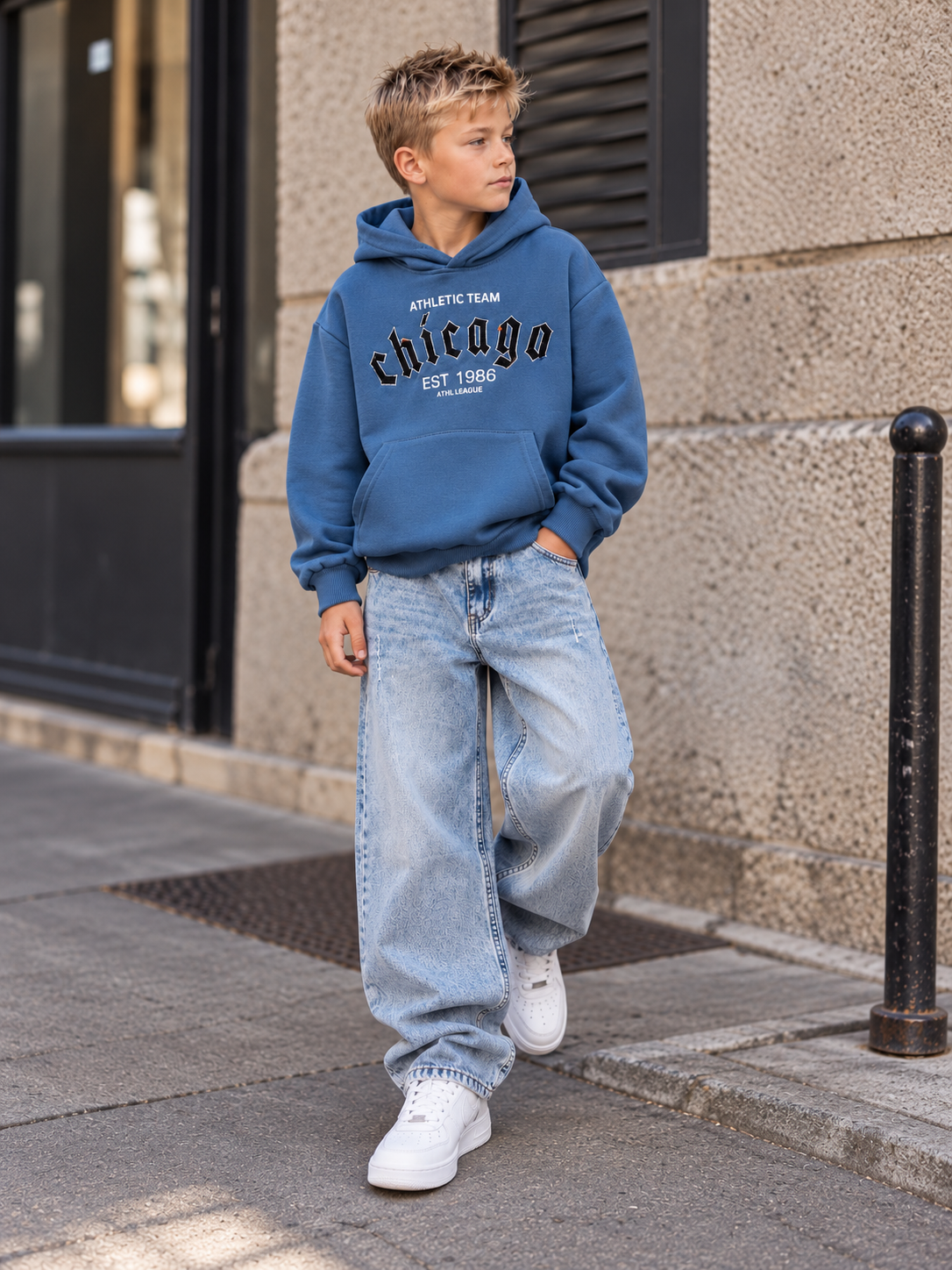 Jean baggy garçon Aëron bleu clair délavé – coupe large
