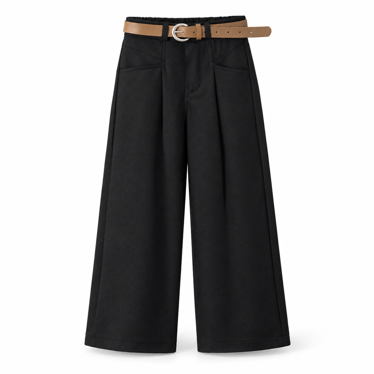 Pantalon fille large noir avec ceinture Philippine
