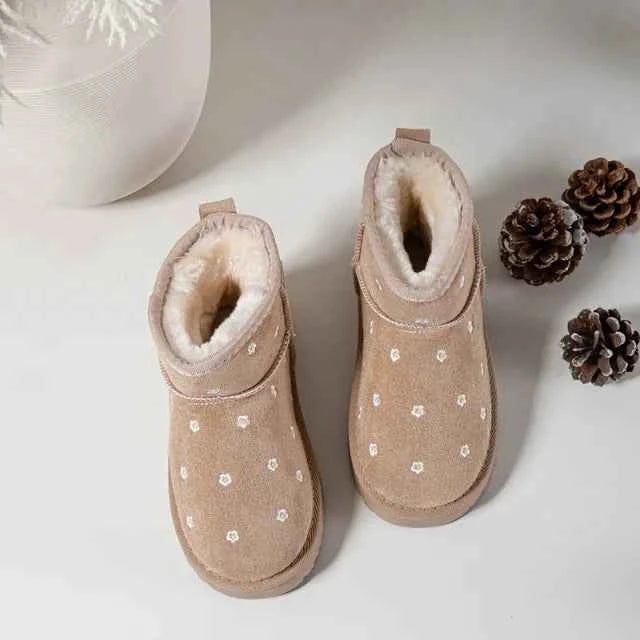 Boots fourrées beige fleurs