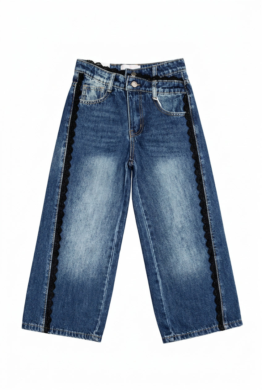 Jean large fille Zélyora bleu délavé