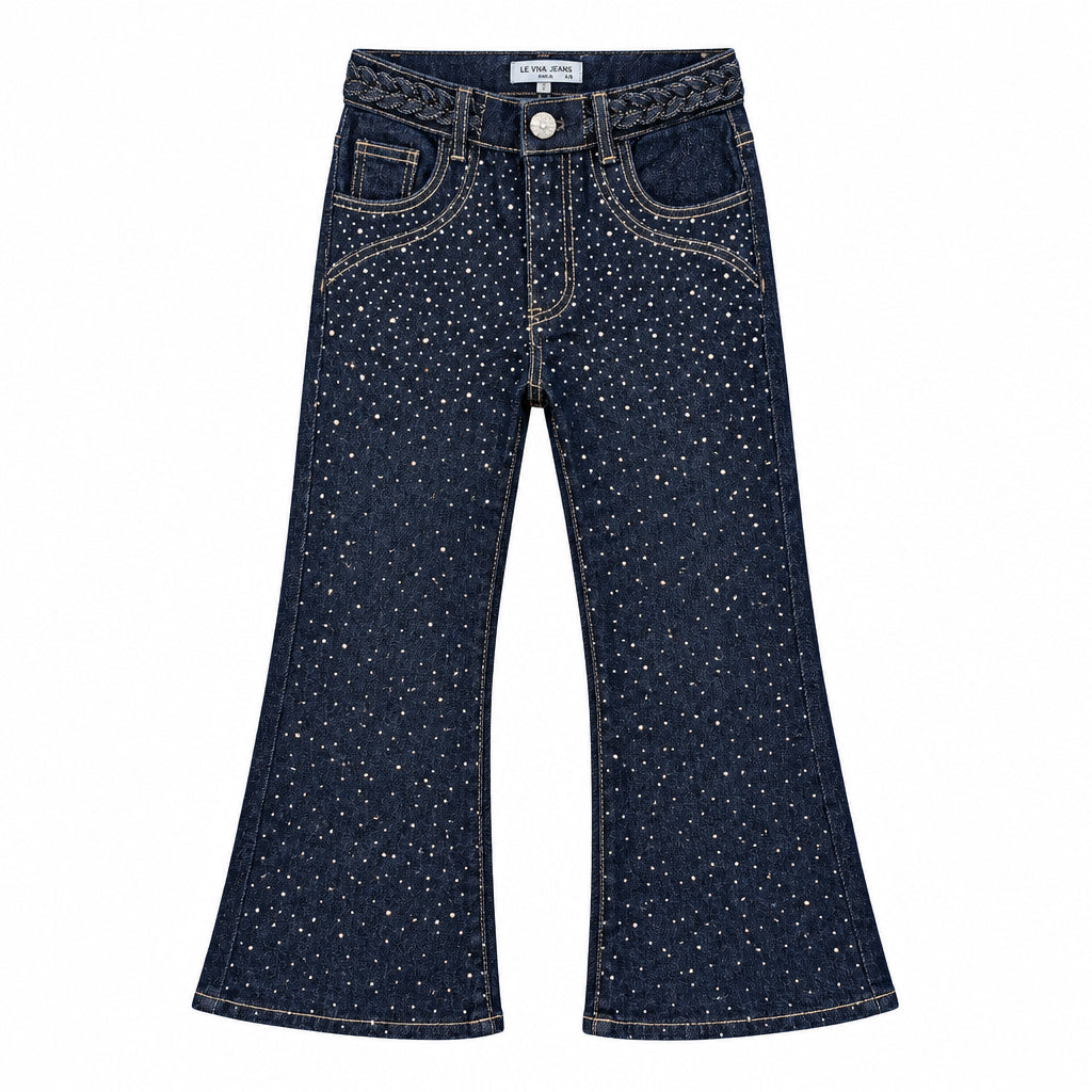 Jean fille flare bleu brut à strass Capucine