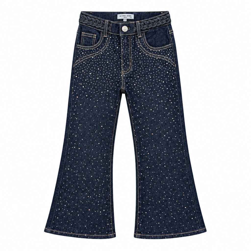 Jean fille flare bleu brut à strass Capucine
