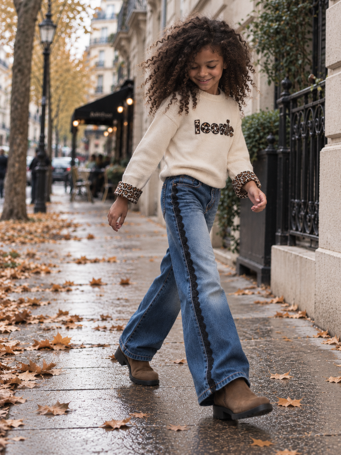 Jean large fille Zélyora bleu délavé