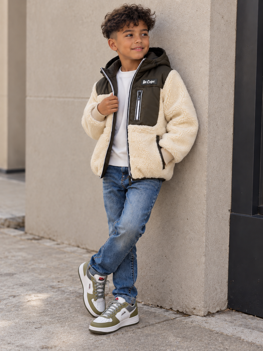 Veste Nils – Teddy garçon écru & kaki Lee Cooper