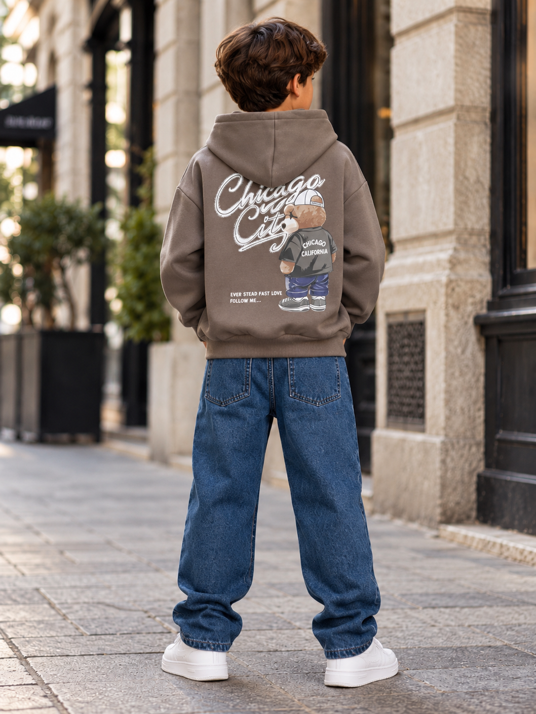 Sweat à capuche garçon Kelyo taupe – Chicago Teddy