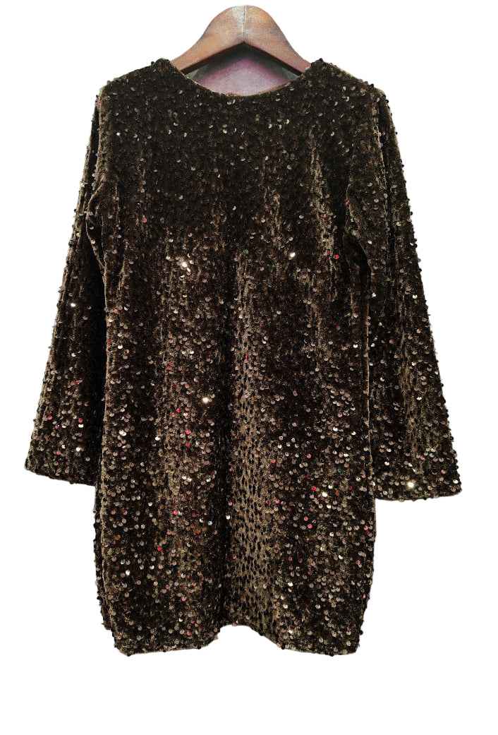 Robe fille sequins chocolat avec nœud en velours