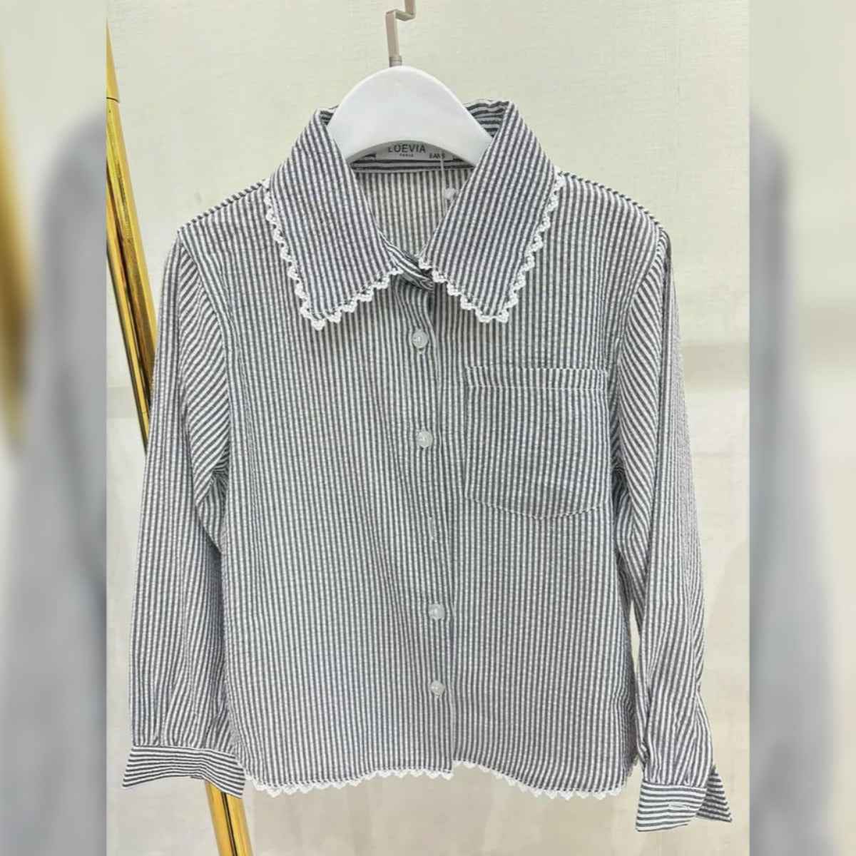 Chemise rayée à col festonné esprit vintage