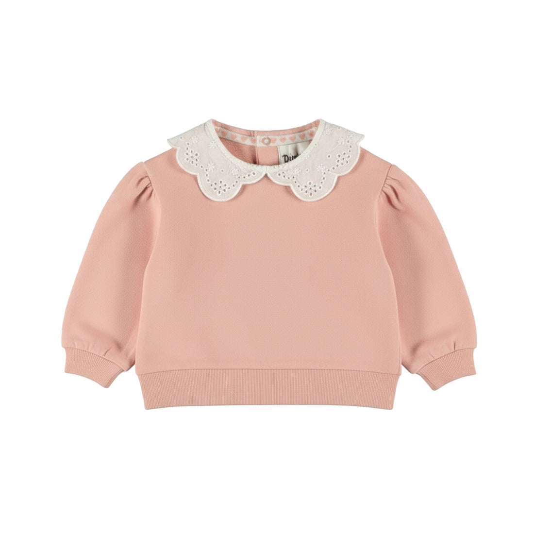 Sweat bébé fille rose poudré col brodé Isaline