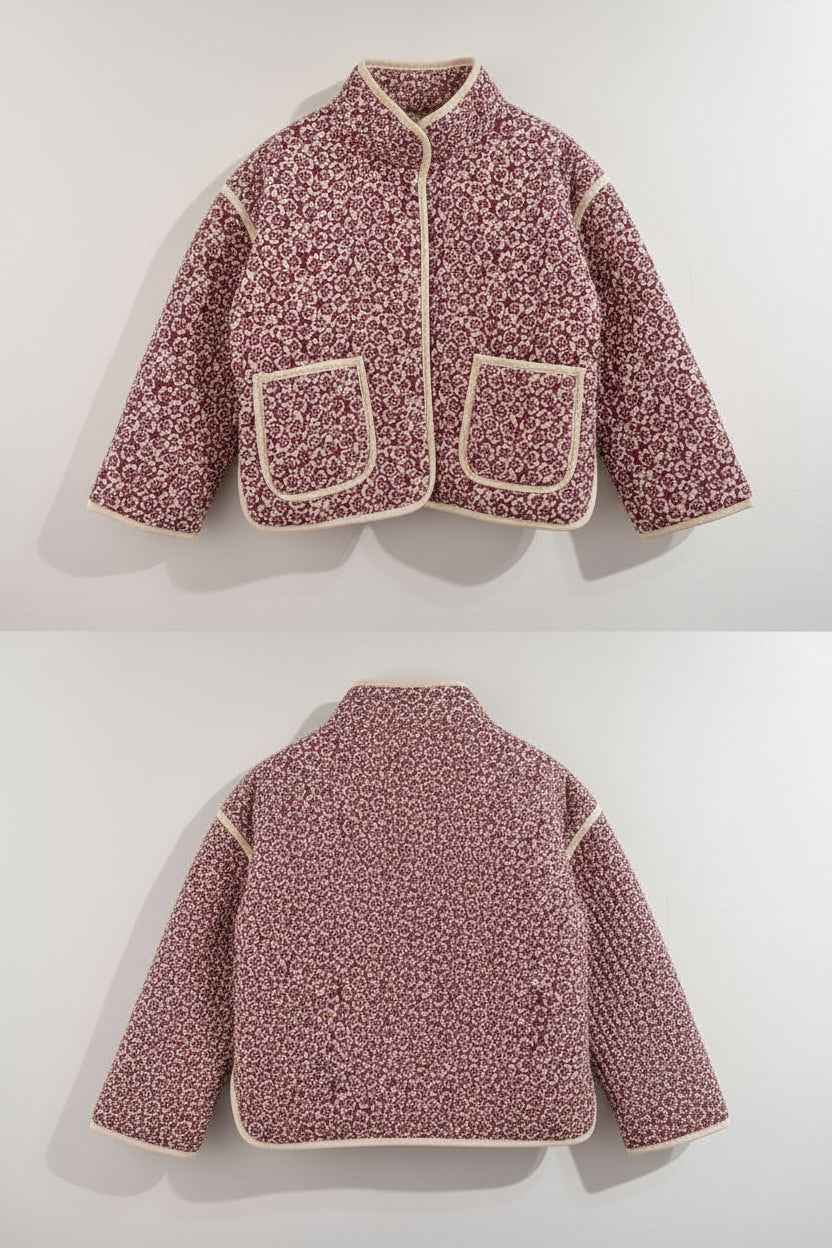 Veste matelassée fille fleurie prune Isaline