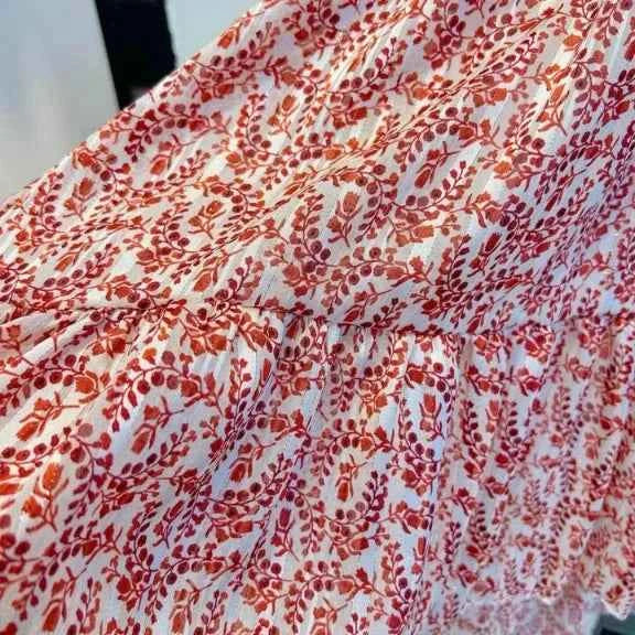 Robe asymétrique liseré argenté fleurie