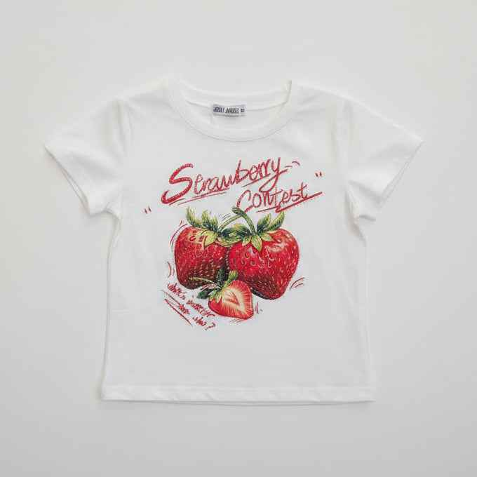 Tee-shirt fille blanc fraises strass Zélie