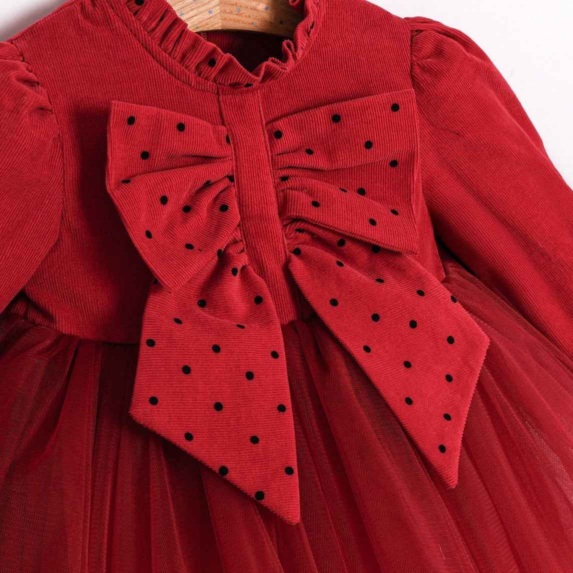 Robe bébé velours rouge avec nœud