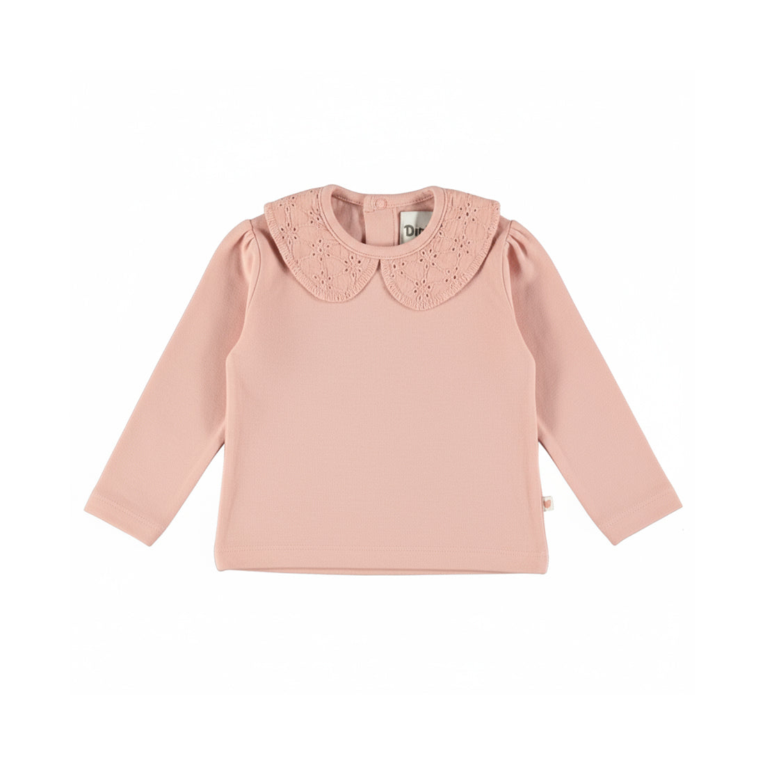 Tee-shirt bébé fille rose poudré col brodé Isaline
