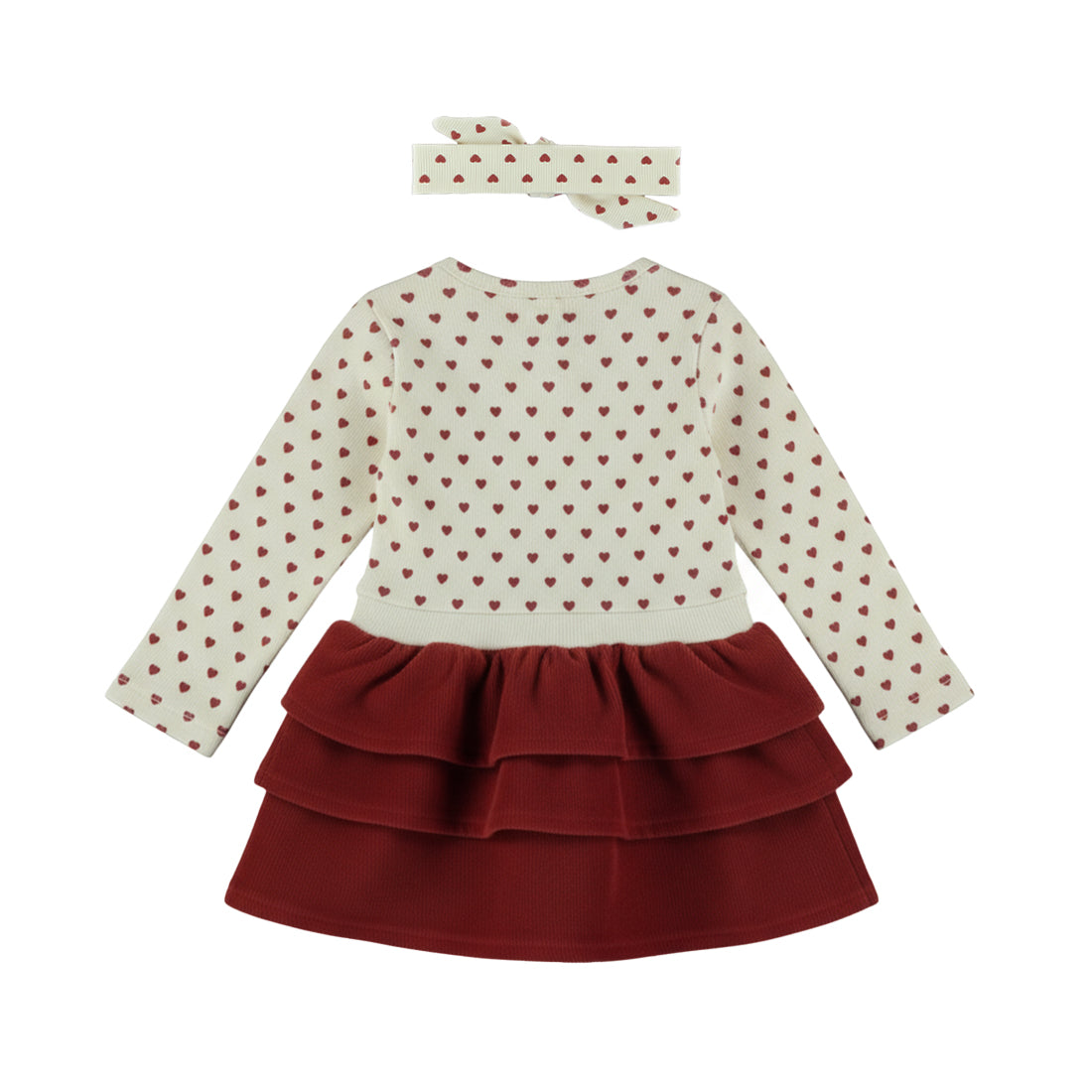 Robe bébé fille cœurs bordeaux avec bandeau Soléane