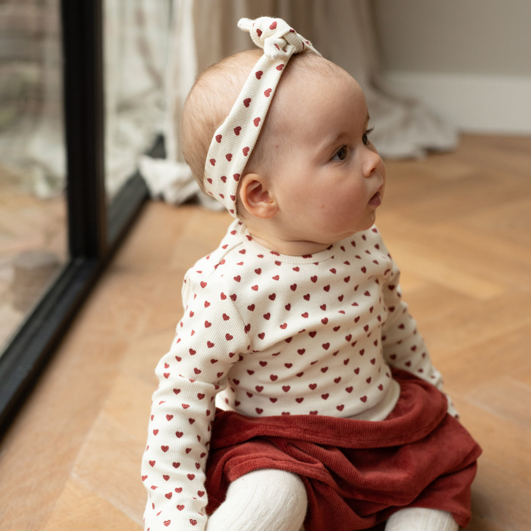 Robe bébé fille cœurs bordeaux avec bandeau Soléane