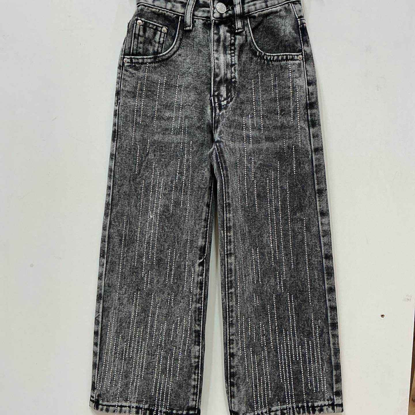 Jean noir délavé à strass