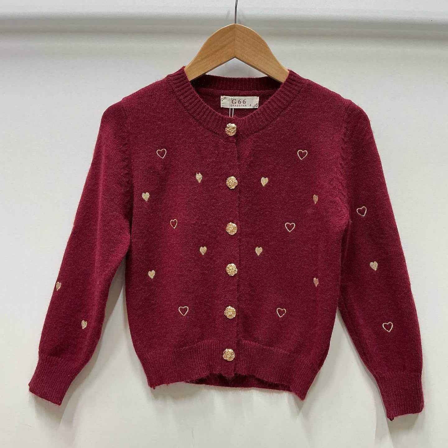 Gilet fille en maille décoré de petits cœurs