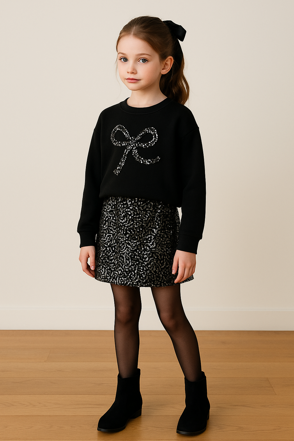 Sweat fille noir à sequins