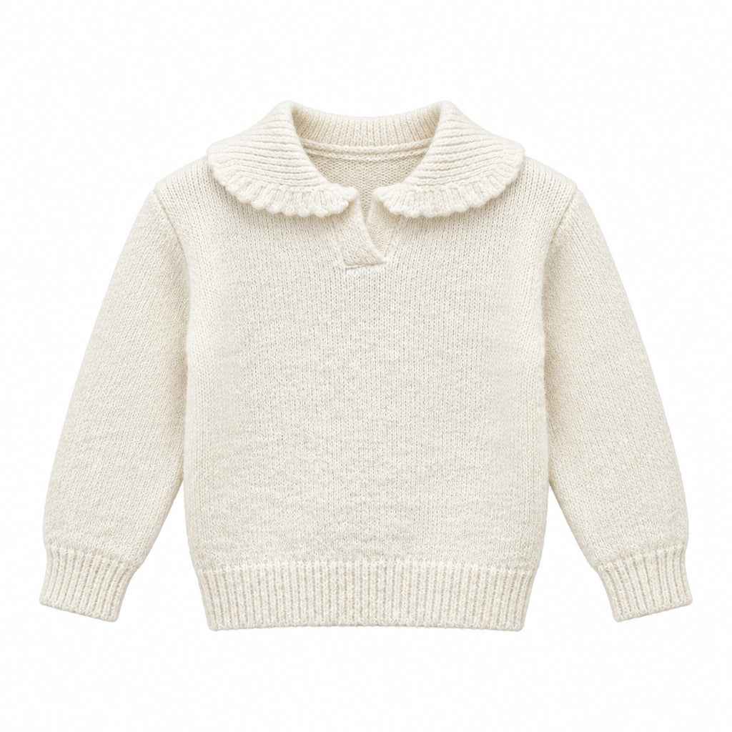 Pull Aélis – Pull fille en maille écrue col polo