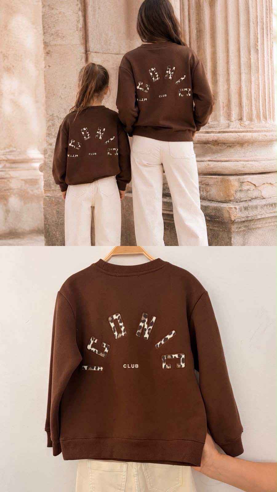 Sweat fille Nélyane chocolat – inscription ICONIC léopard au dos